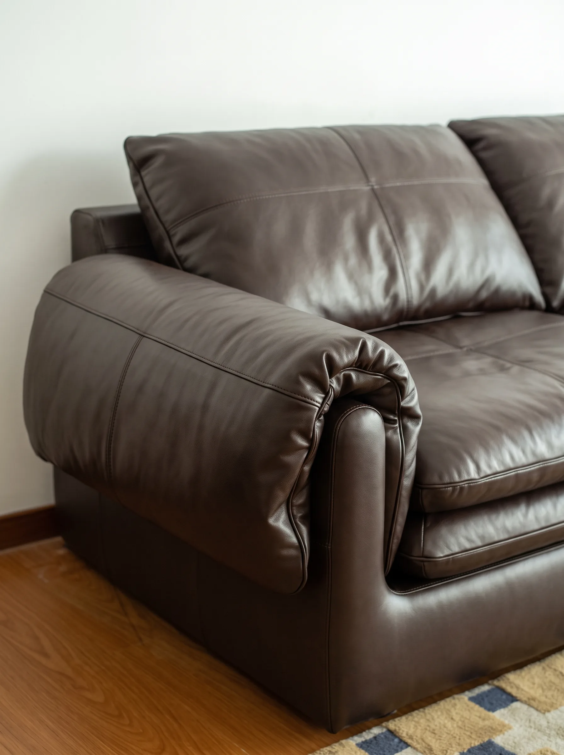 Brown leather sofa after recolour and cleaning